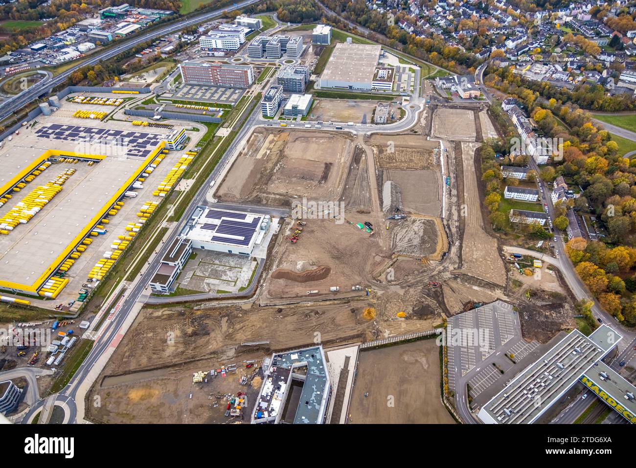 Luftaufnahme, Großbaustelle Mark 51/7, O-Werk Campus und neues Wissenschafts- und Technologieviertel, ehemaliger Opel-Standort, Max-Planck-Institut, Laer, Bo Stockfoto