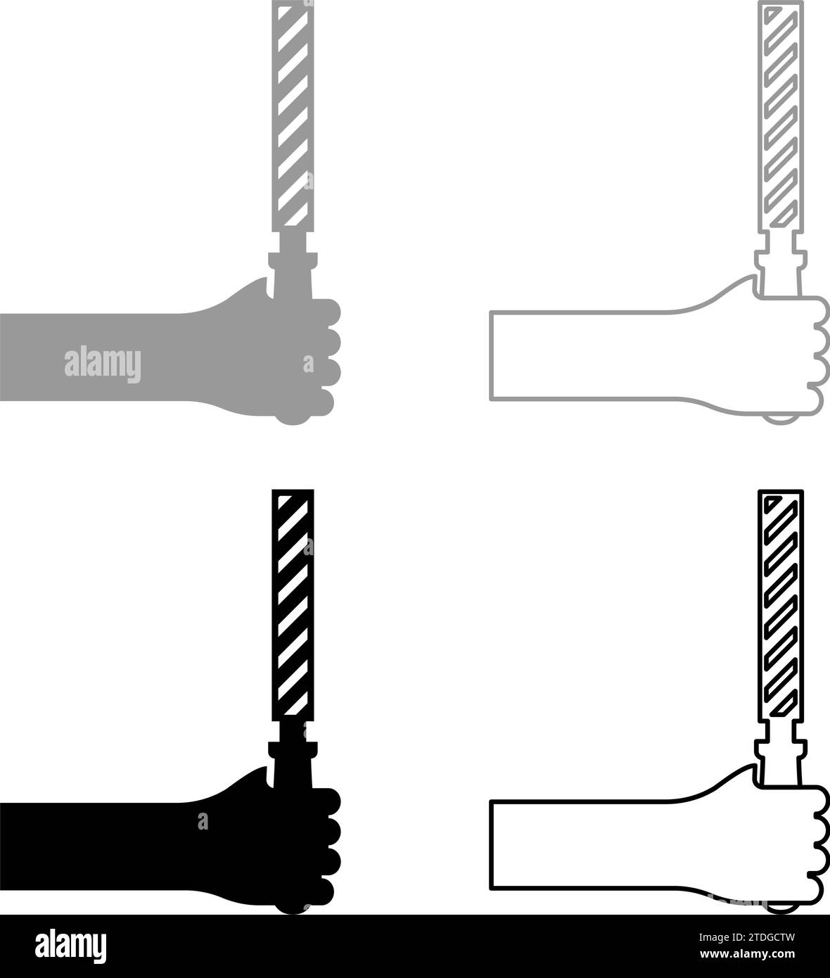 Feilwerkzeug in der Hand Metall Raspel im Arm Verwenden Sie manuelle Instrumentausrüstung für Tischlerei Arbeit Set Symbol grau schwarz Farbe Vektor Illustration Bild einfach Stock Vektor