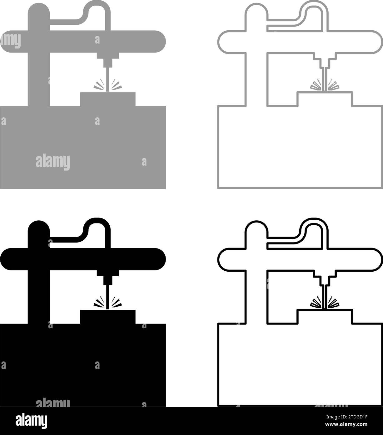 Laser-CNC-Maschine für Gravurgerät Ausrüstung zum Schneiden verwenden Strahl Set Symbol grau schwarz Farbe Vektor Illustration Bild einfache feste Füllung Umriss Stock Vektor