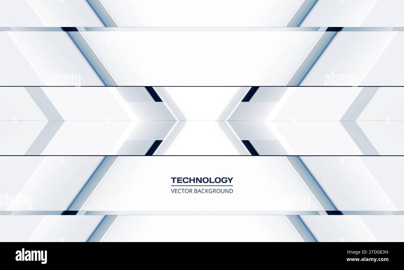 Weißer und dunkelblauer 3D abstrakter Technologiehintergrund mit Pfeilen. Weißes, geometrisches, futuristisches, modernes abstraktes Bannerdesign für Spiele. Vektor Stock Vektor