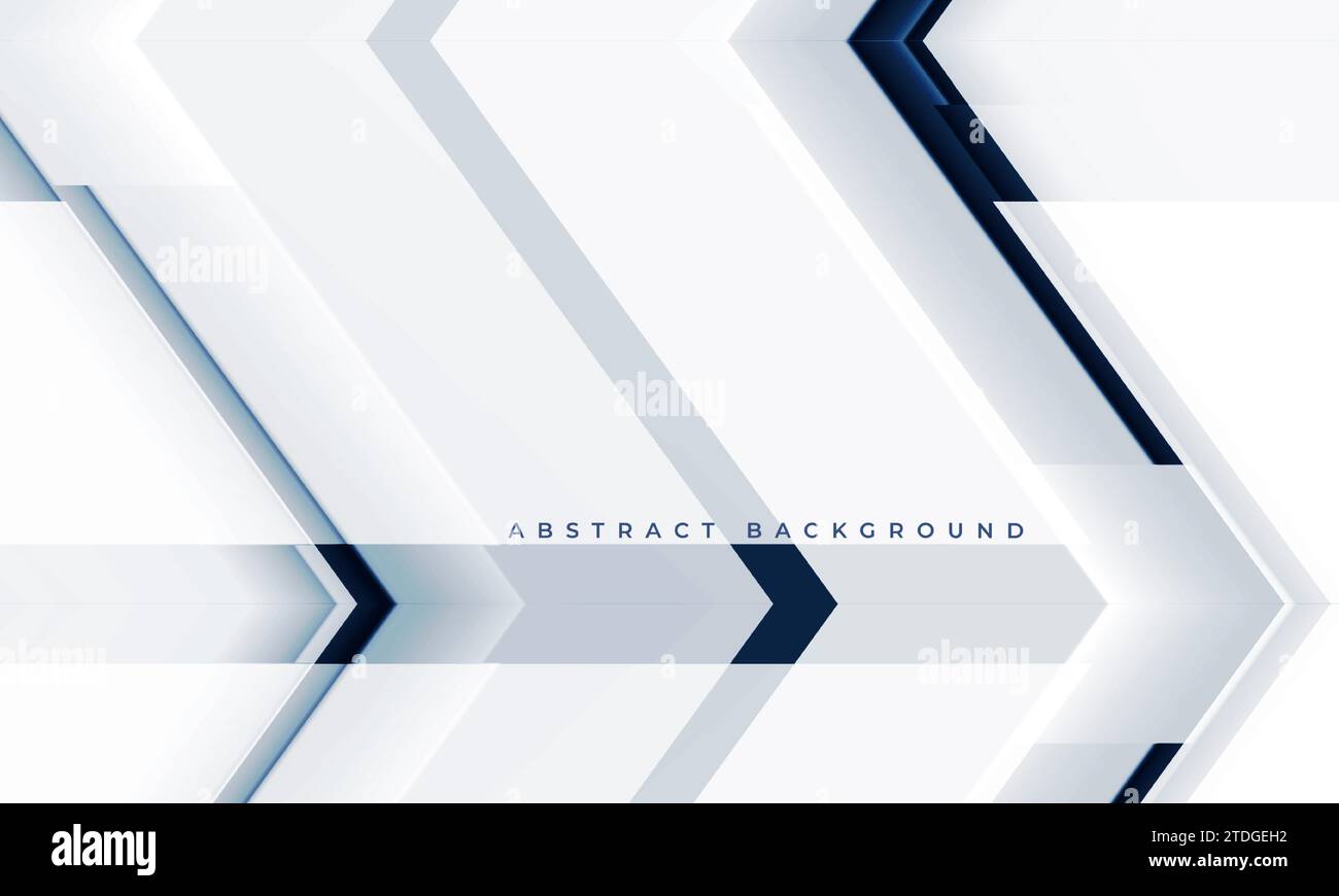 Weißer und dunkelblauer abstrakter 3D-geometrischer Hintergrund mit Pfeilen. Futuristisches, modernes, abstraktes Bannerdesign mit weißer Technologie. Vektorabbildung Stock Vektor