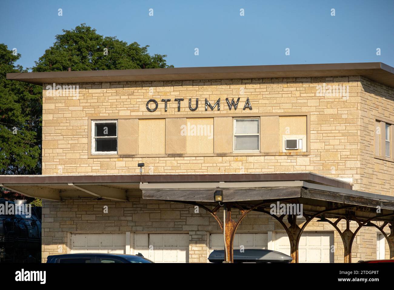 Ottumwa Illinois United States Railroad Depot, Ottumwa war die Heimatstadt der fiktiven Figur in der TV Show MASH Radar O’Riley, 21. Juni 2023 Stockfoto