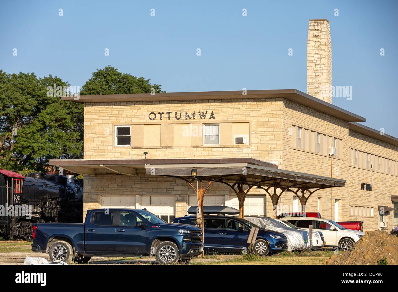 Ottumwa Illinois United States Railroad Depot, Ottumwa war die Heimatstadt der fiktiven Figur in der TV Show MASH Radar O’Riley, 21. Juni 2023 Stockfoto