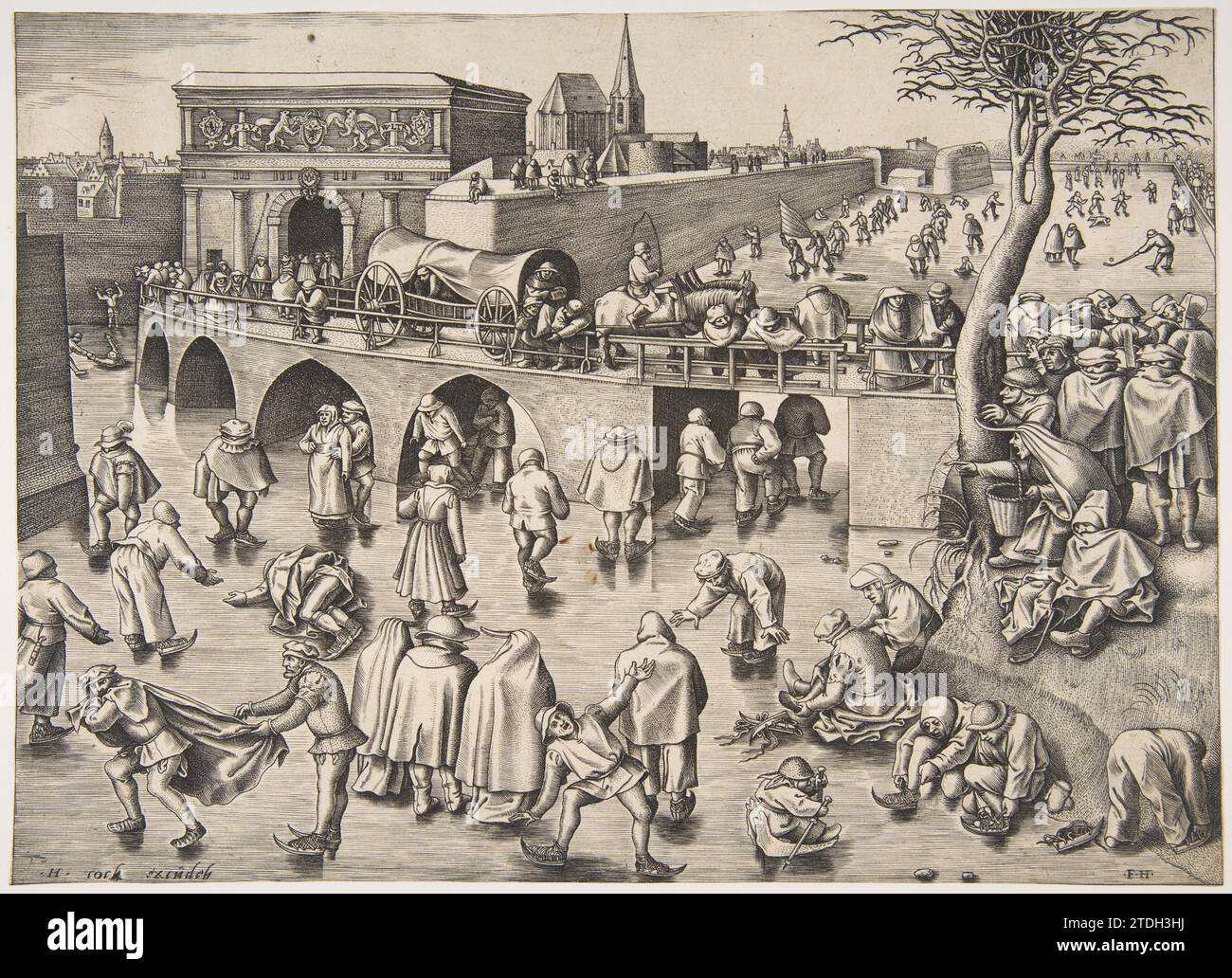 Schlittschuhlaufen vor der St. George's Gate, Antwerpen 1926 von Frans Huys Stockfoto
