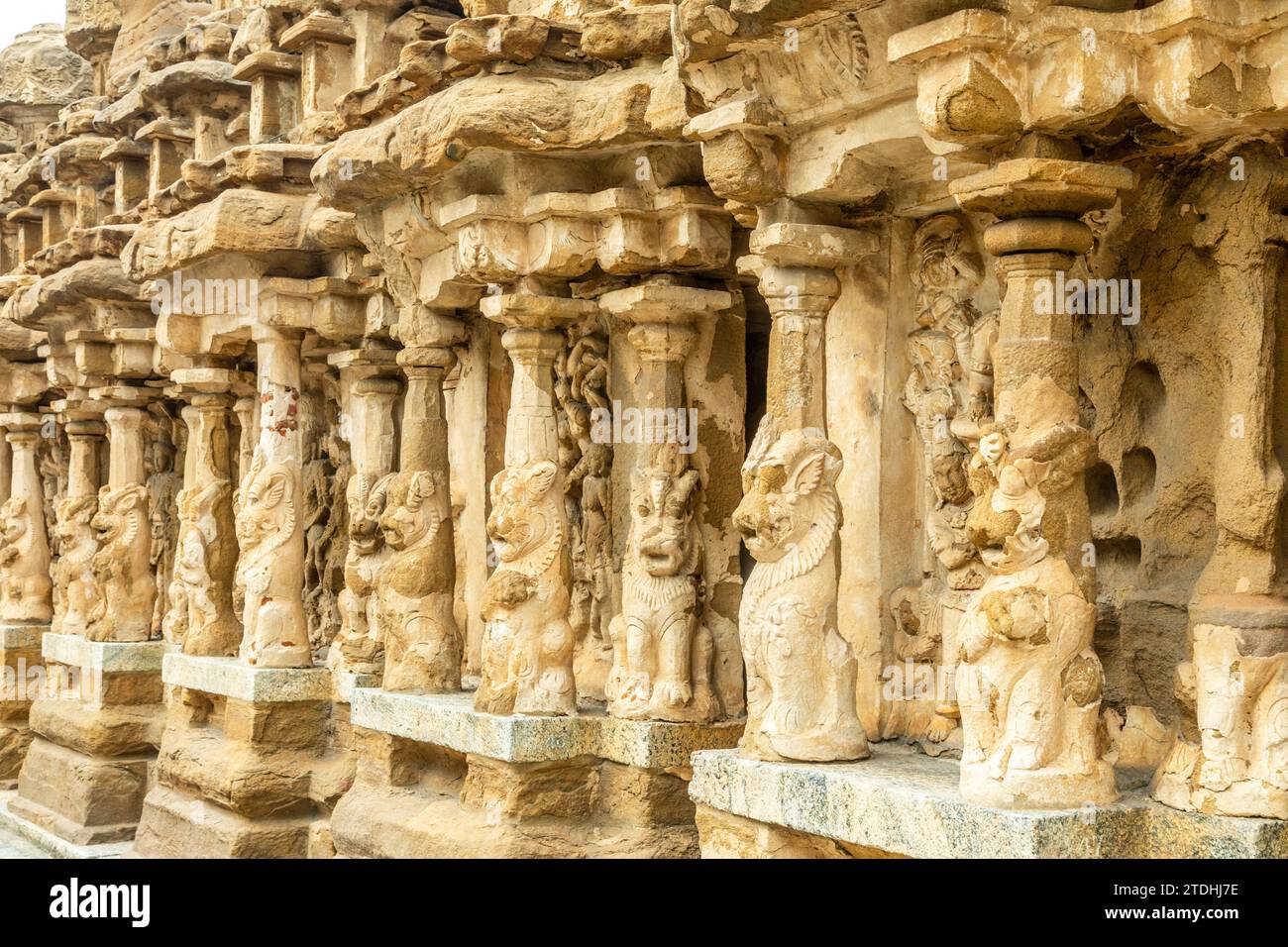 Kailasanathar Tempel antike Idol Statuen Dekoration, Kanchipuram, Tondaimandalam Region, Tamil Nadu, Südindien Stockfoto