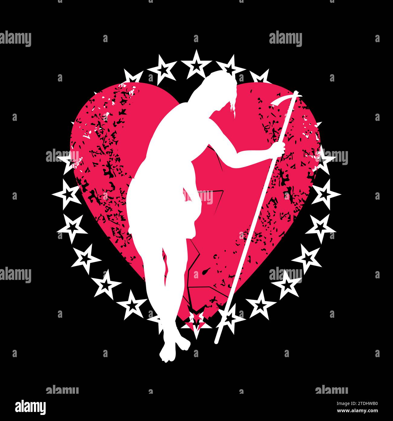 Design für ein Piue Herren-T-Shirt mit rotem Herz, umgeben von Sternen. Tizians stehendes Bild von Jesus Christus. Stock Vektor