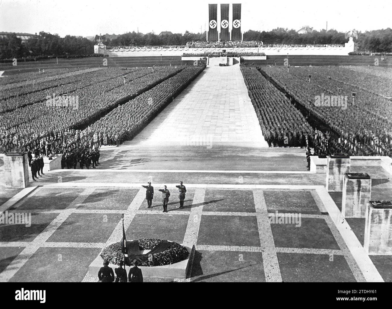 Nürnberg, 19.9.1934. Tagung der nationalsozialistischen Deutschen Arbeiterpartei im sogenannten Zeppelinfeld. Der Kongress von 1934 wurde als „Kongress des Willens“ bezeichnet. Quelle: Album / Archivo ABC / Hans Bittner Stockfoto
