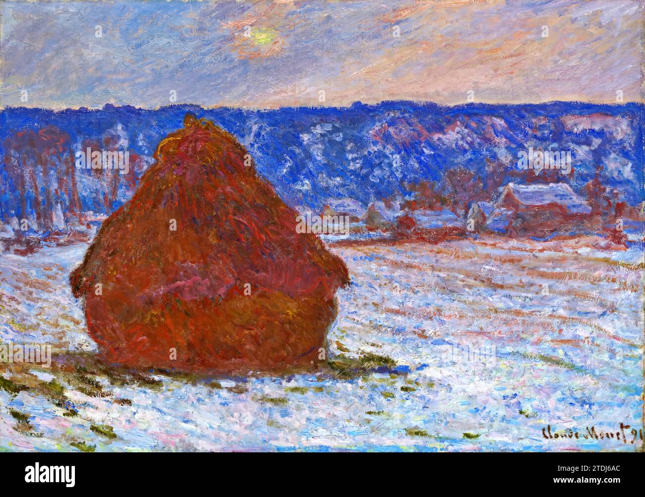 Stapel Weizen (Schneeeffekt, bedeckter Tag) 1890-91 (Gemälde) von dem Künstler Monet, Claude (1840-1926) / Französisch. Stock Vektor