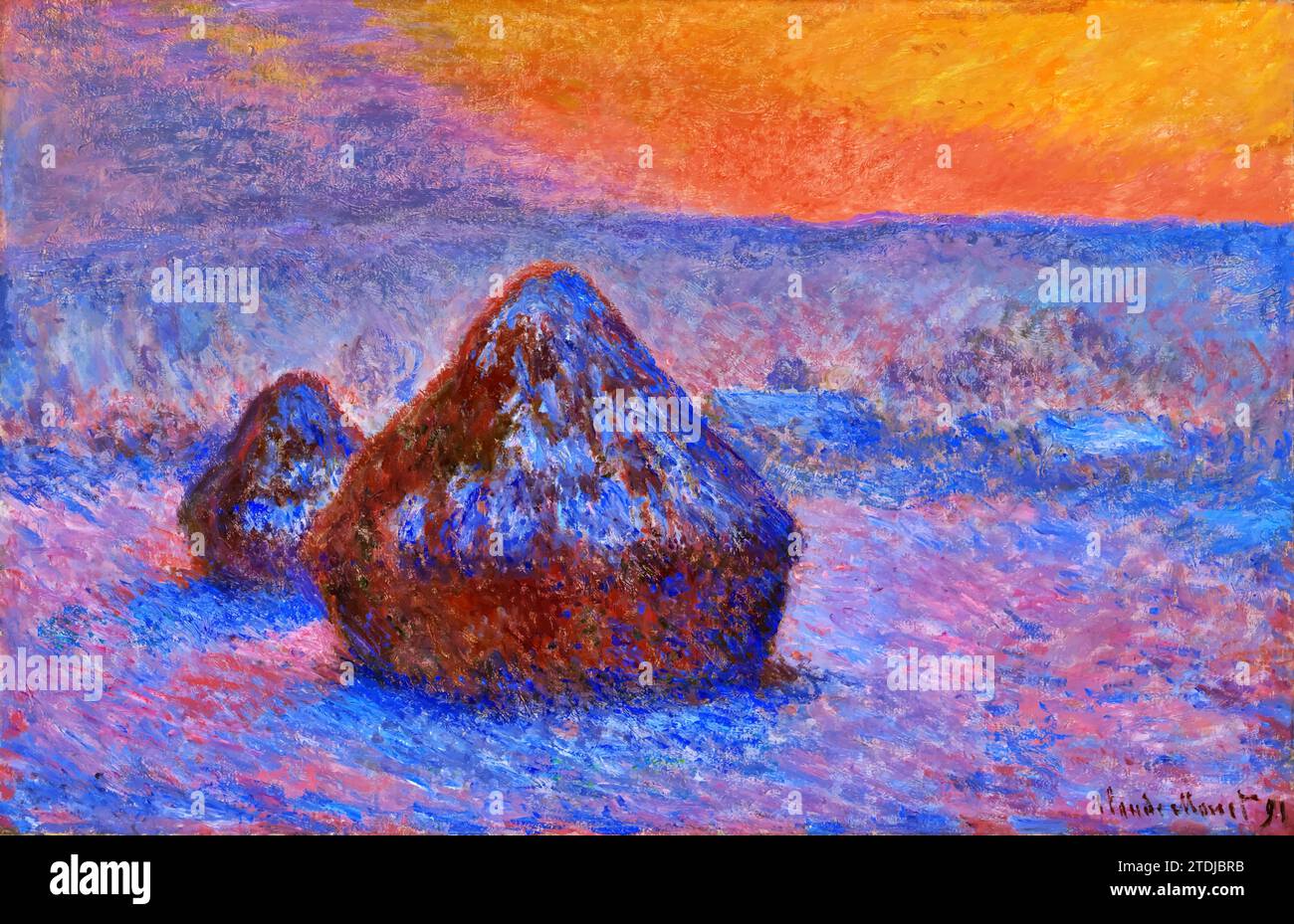 Weizenstapel (Sonnenuntergang, Schneeeffekt) 1890-1891 – Claude Monet Stock Vektor