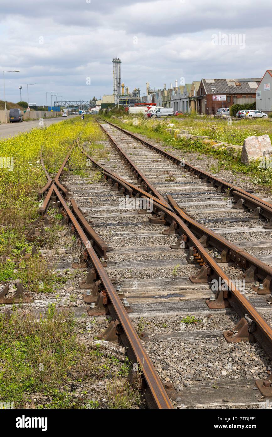 Stillgelegte Eisenbahnstrecken, Port of Barry, Wales, Großbritannien Stockfoto