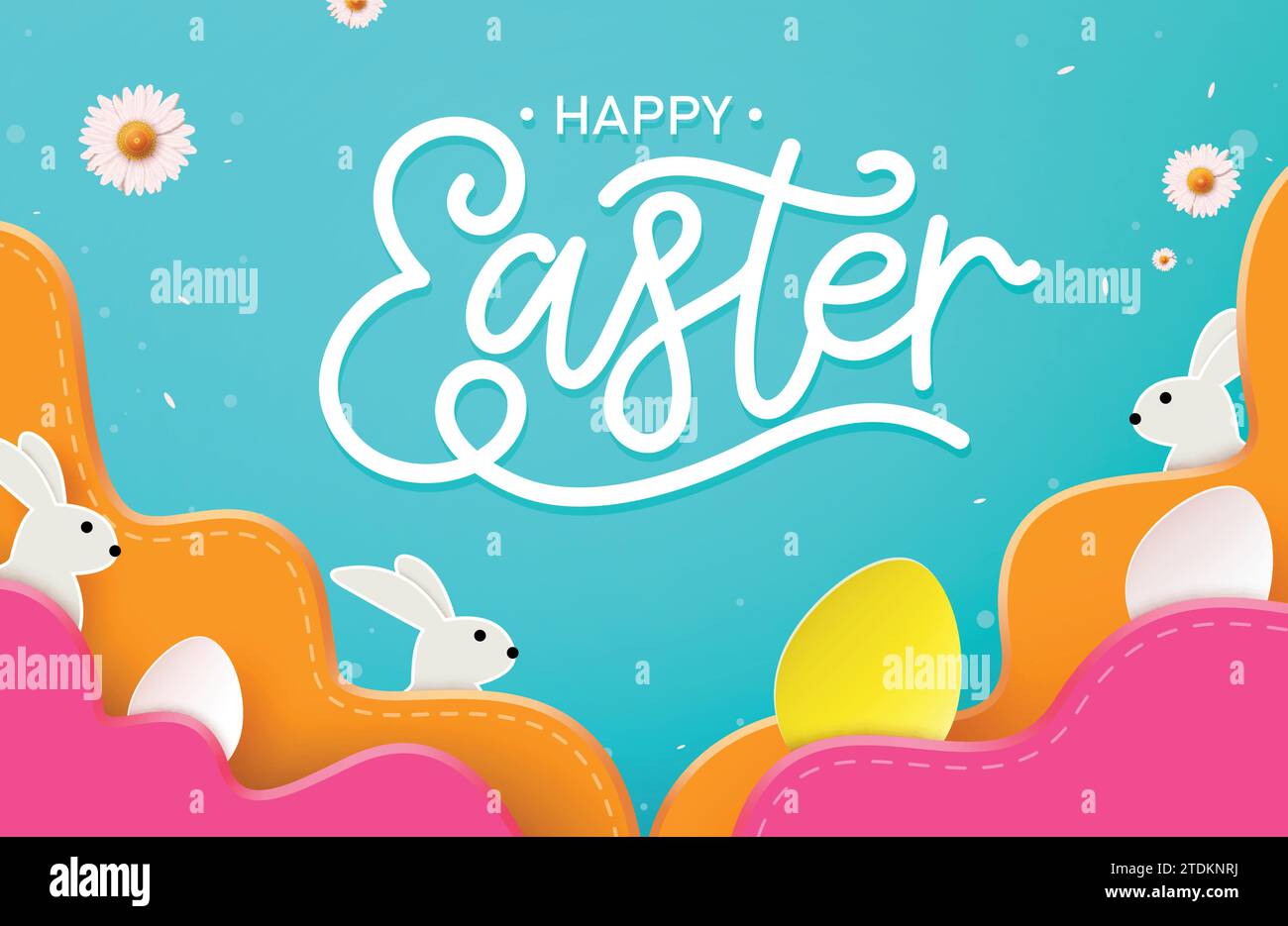 Happy easter Text Vektor Vorlage Design. Glückliche ostern Grußkarte mit Hasen-Elementen und Eiern Papier geschnitten Dekoration für ostern Eierjagd Hintergrund. Stock Vektor