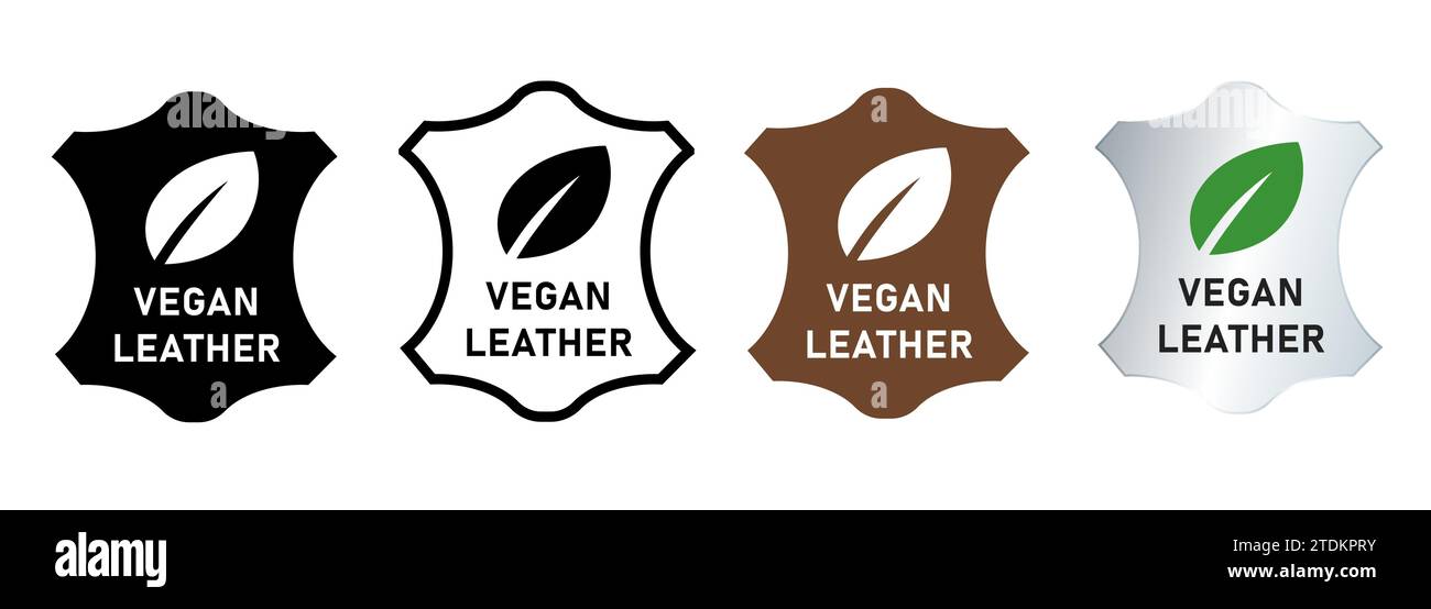 Veganes Leder Emblem Banner Aufkleber Logo-Symbol Blattgrün Öko-Emblem Stock Vektor