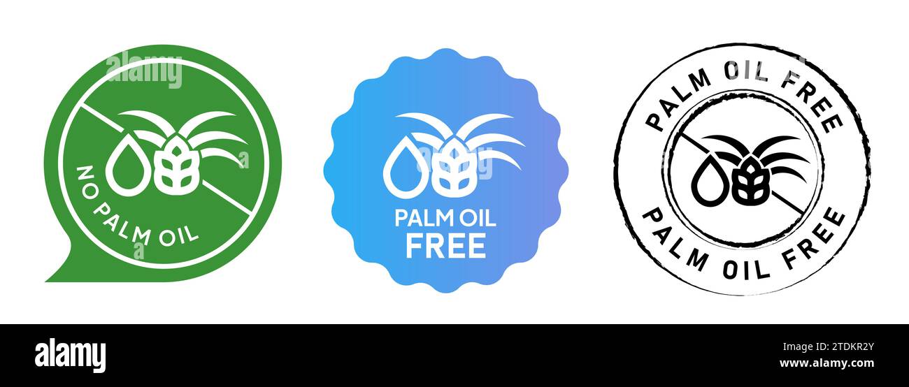 Palmenölfreie Emblem-Tag-Kreis-Set-Label-Gummistempel-Kollektion in grünem blauem Farbverlauf und schwarzer Farbe Stock Vektor