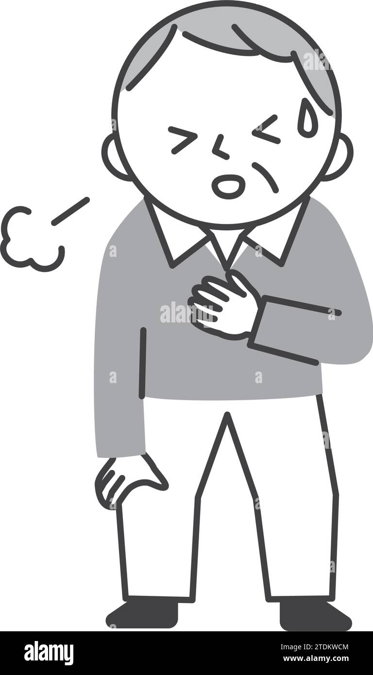 Ein älterer Mann, der an Kurzatmigkeit zu leiden scheint. Eine einfache und süße Illustration im Zeichentrickstil. Stock Vektor