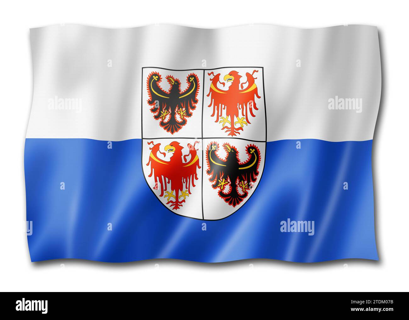 Flagge der Region Trentino-Südtirol, Italien winkende Bannersammlung. 3D-Illustration Stockfoto