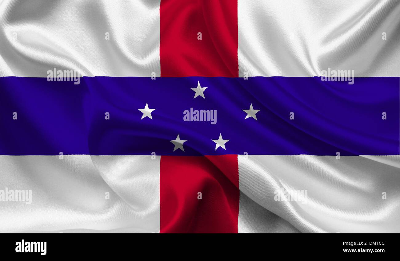 Hochdetaillierte Flagge der Niederländischen Antillen. Nationale niederländische Antillen-Flagge. 3D-Abbildung. Stockfoto