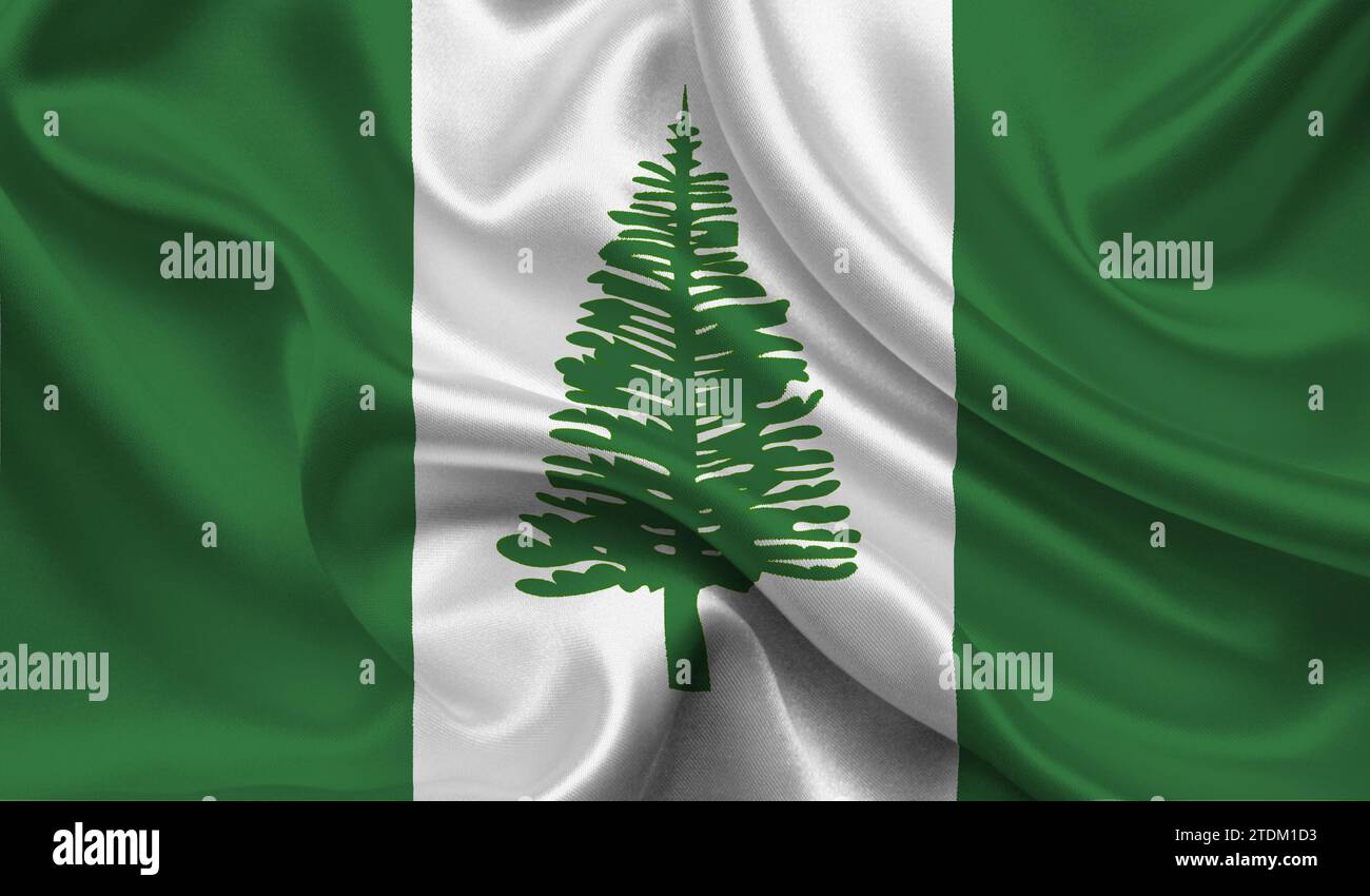 Hohe detaillierte Flagge von Norfolk Island. Nationale Flagge von Norfolk Island. 3D-Abbildung. Stockfoto