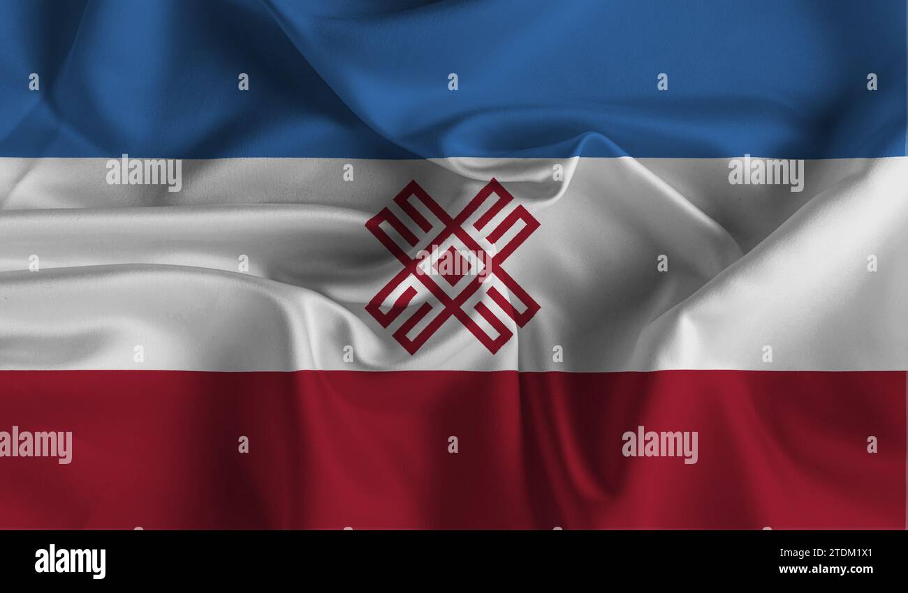 Hohe detaillierte Flagge von Mari El. Nationalflagge Mari El. 3D-Abbildung. Stockfoto
