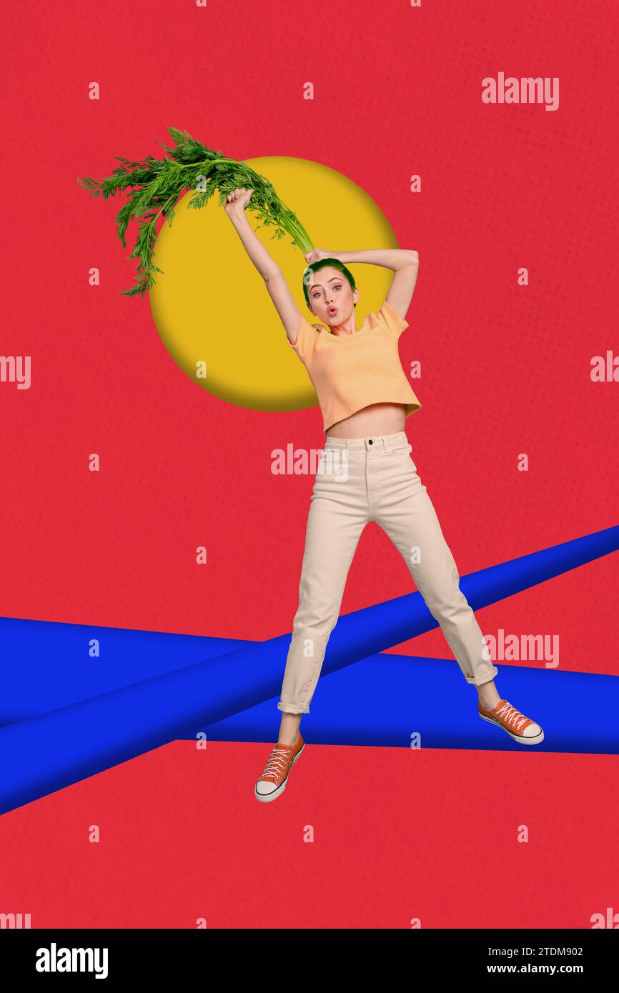 Collage-Skizzenbild einer funky niedlichen Frau mit grünem Blätterkopf isoliert auf kreativem Hintergrund Stockfoto