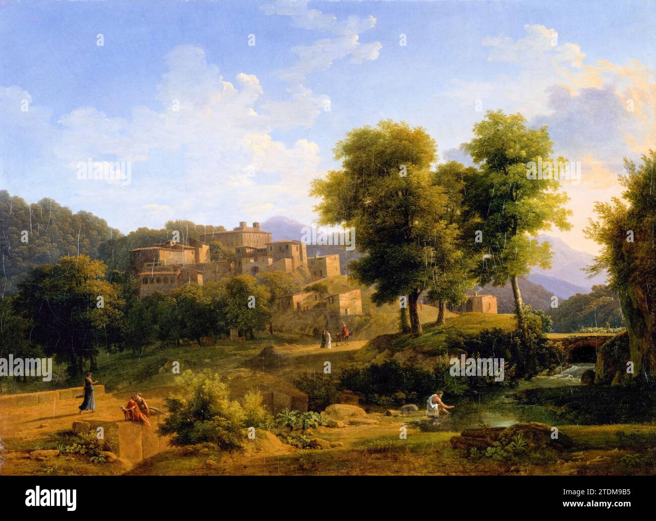 Jean-Victor Bertin, Blick auf eine Stadt in den Sabine Hills, Landschaftsgemälde in Öl auf Leinwand, 1814 Stockfoto