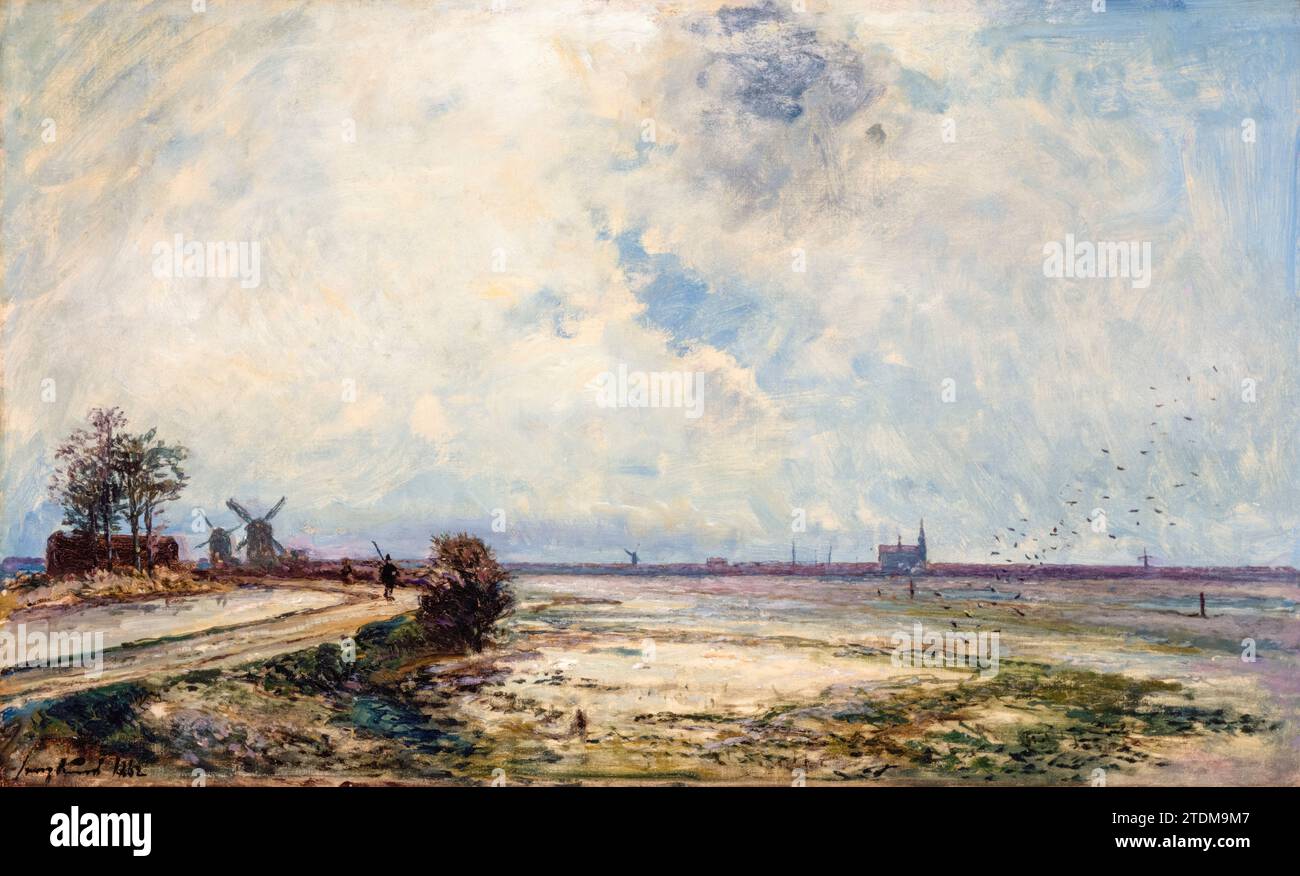 Johan Barthold Jongkind, niederländische Landschaft, Ölgemälde auf Leinwand, 1862 Stockfoto