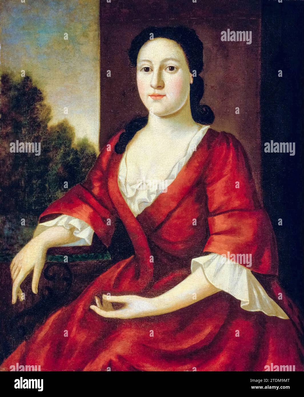 Mrs. John Greenleaf (Priscilla Brown, 1725-c.1759), Porträtgemälde in Öl auf Leinwand von John Greenwood, 1746-1750 Stockfoto