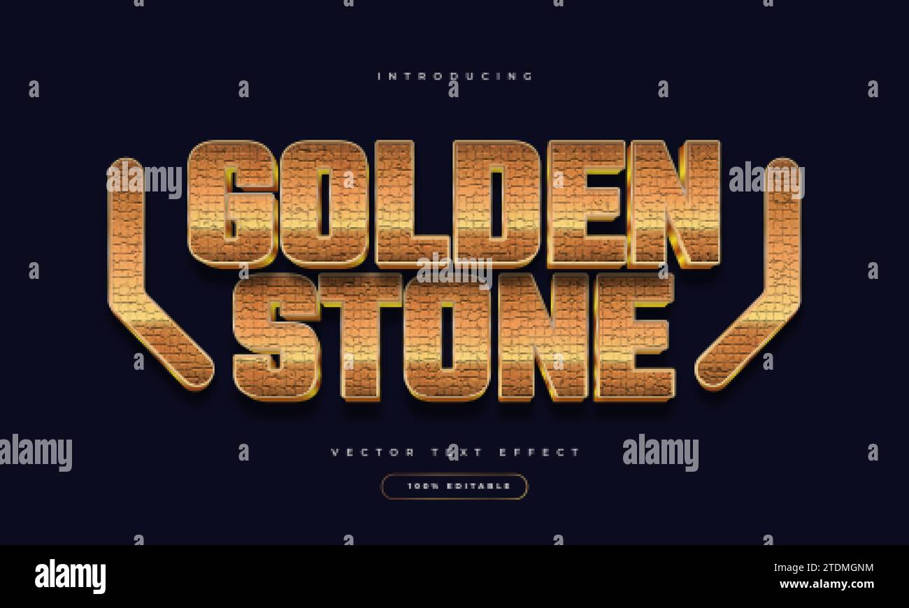 Bearbeitbarer Golden Stone Textstil mit 3D- und Textureffekt Stock Vektor