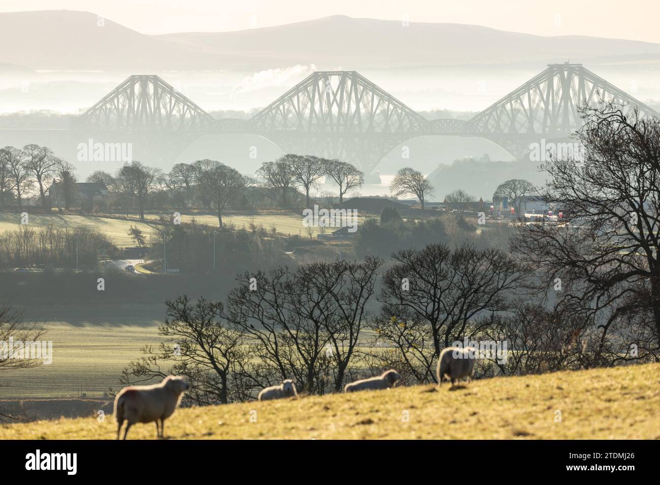 Die Forth Rail Bridge aus der Nähe von Dunfermline, Fife, Schottland Stockfoto