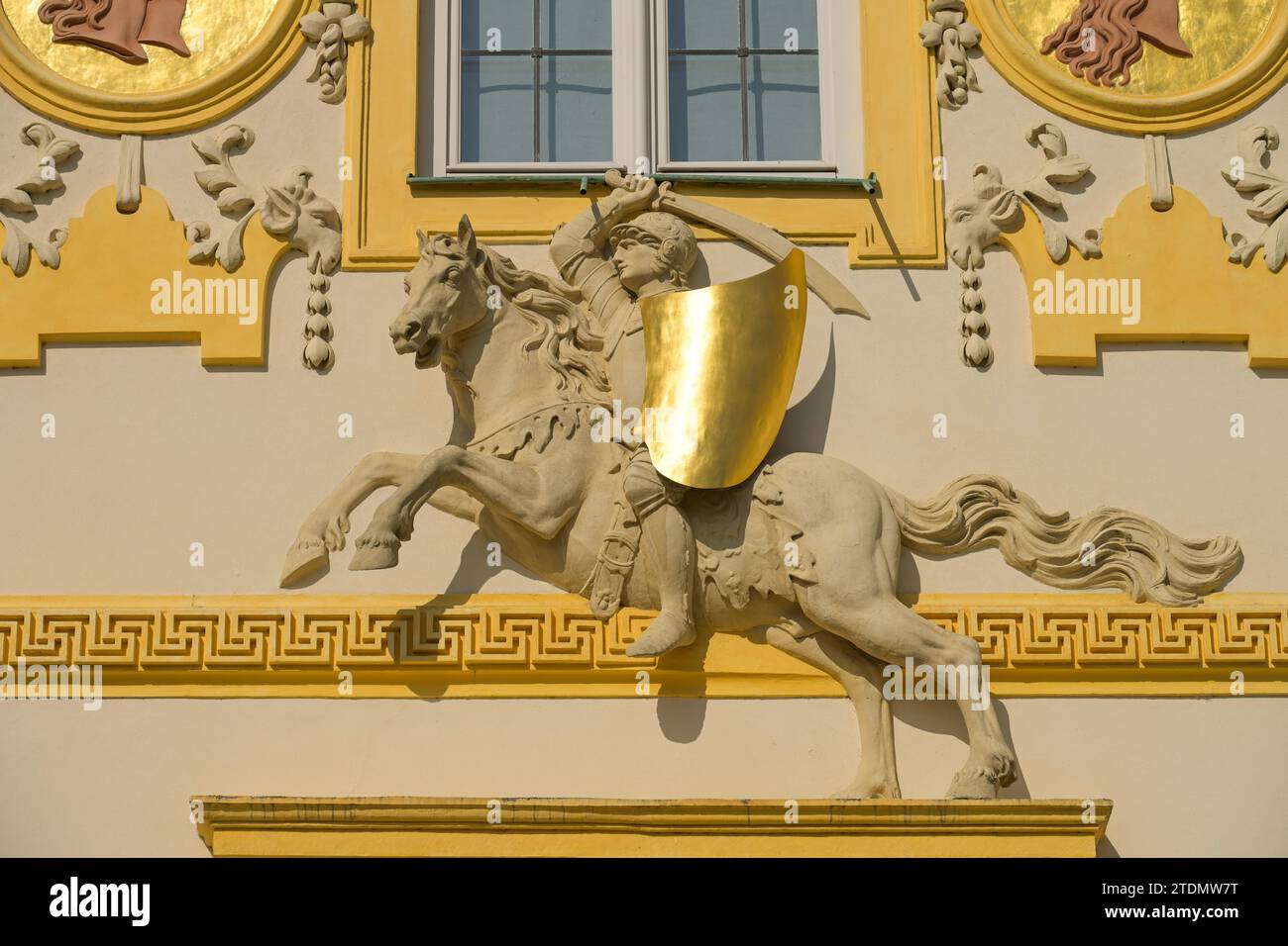 Detail, Reiter an der Fassade, Gartenseite Schloss Wilanow, Warschau, Woiwodschaft Masowien, Polen Stockfoto