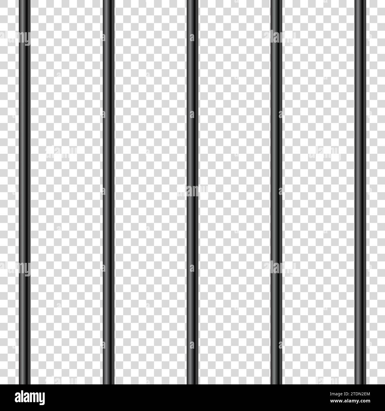 Schwarze, realistische Metallgitter. Detaillierter Gefängniskäfig, eiserner Zaun im Gefängnis. Kriminelles Hintergrundmodell. Vektordarstellung Stock Vektor