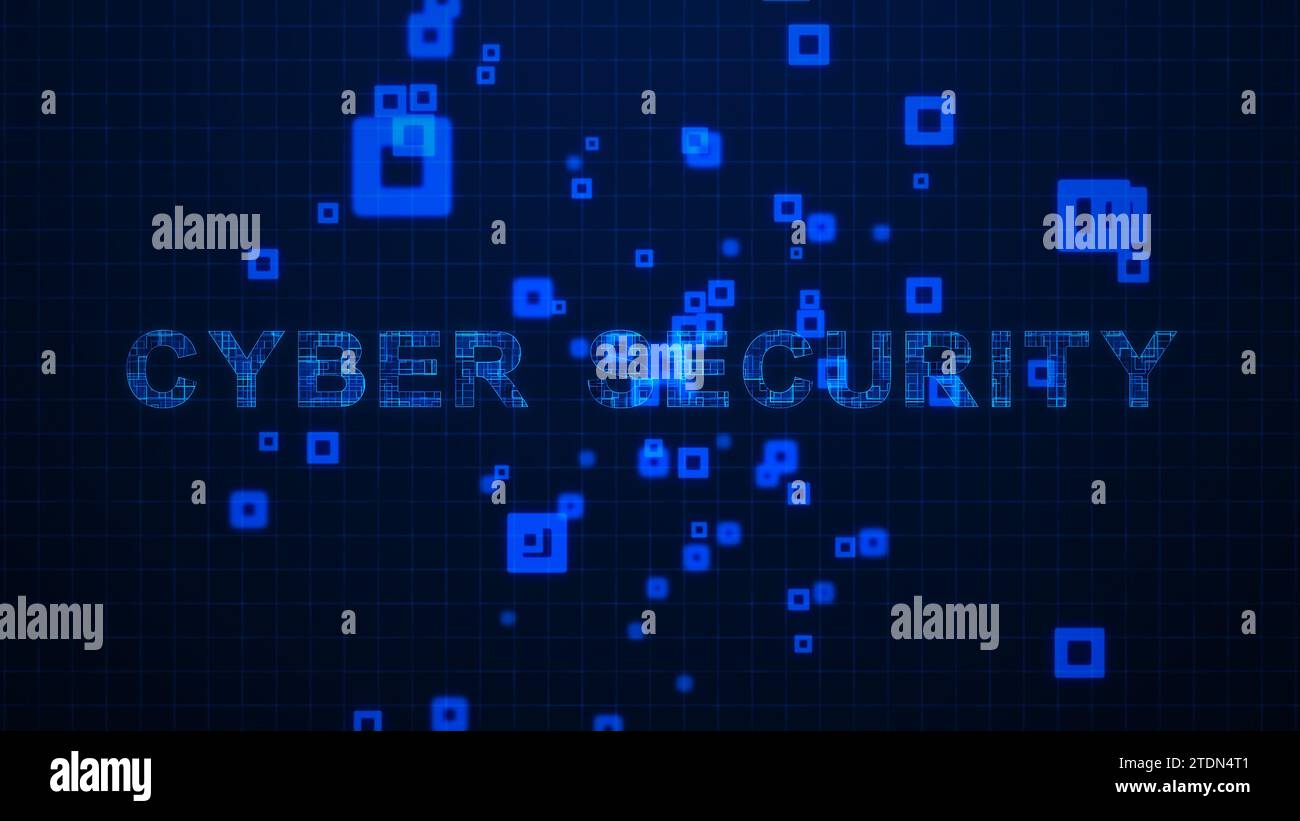 Cyber-Sicherheitstexte – Bewegungssimulation der Schaltlinien auf Gitterhintergrund Stockfoto