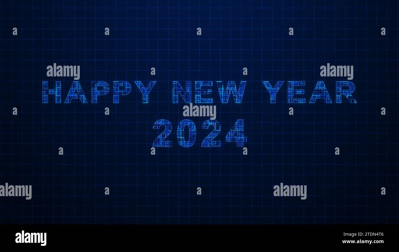 Happy New Year Dynamic Tech Texts Animation auf Grid Stockfoto