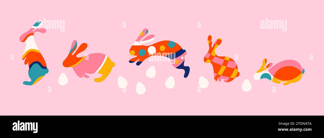 Satz von Osterhasen Kaninchen Silhouetten Vektor Illustration Stock Vektor