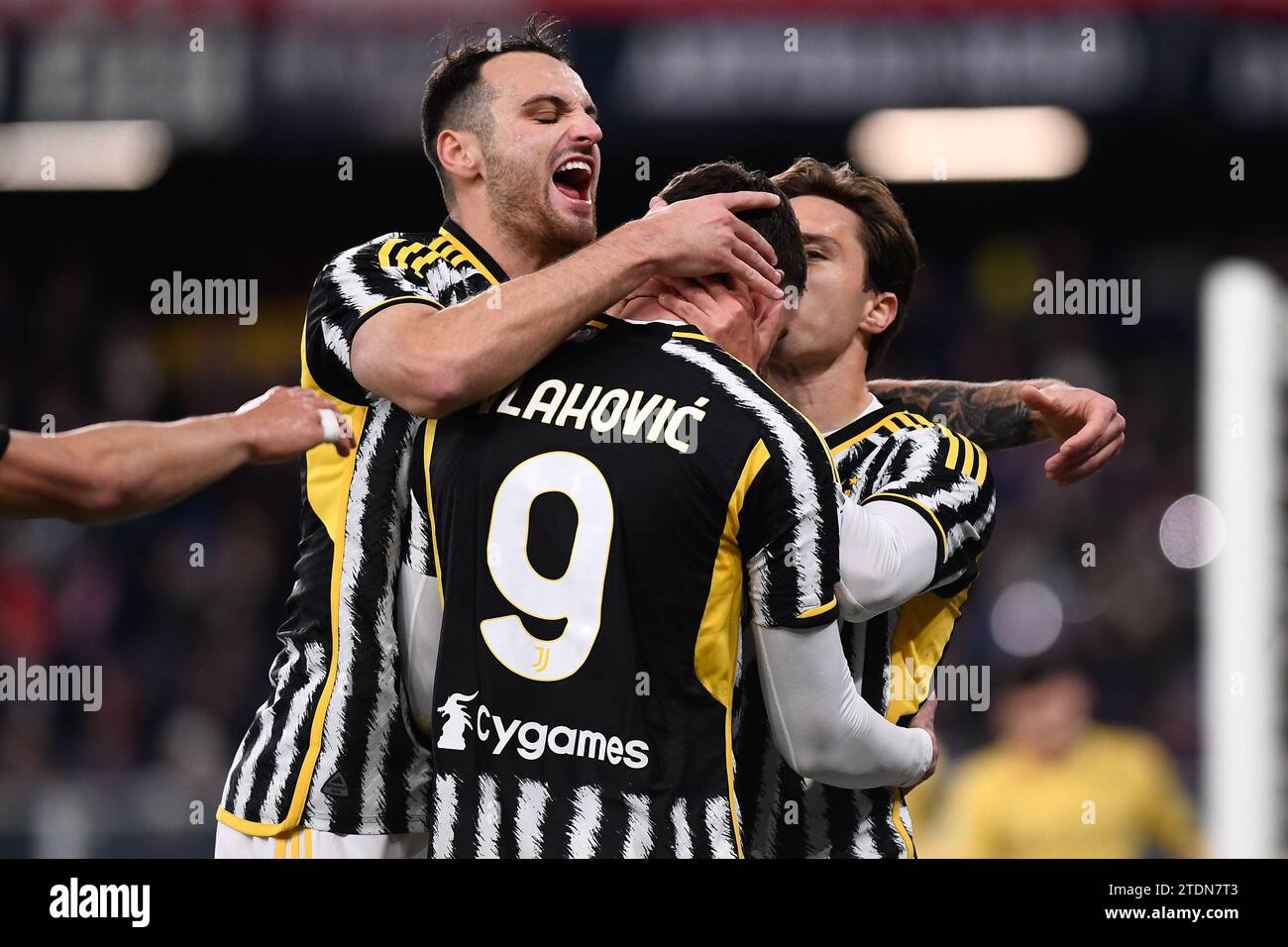 Juvewntus feiert am 15. Dezember 2023 im Stadio Marassi in Genua, Italien, das beim Fußball-Spiel der Serie A zwischen Genua CFC und Juventus stattfand. Stockfoto