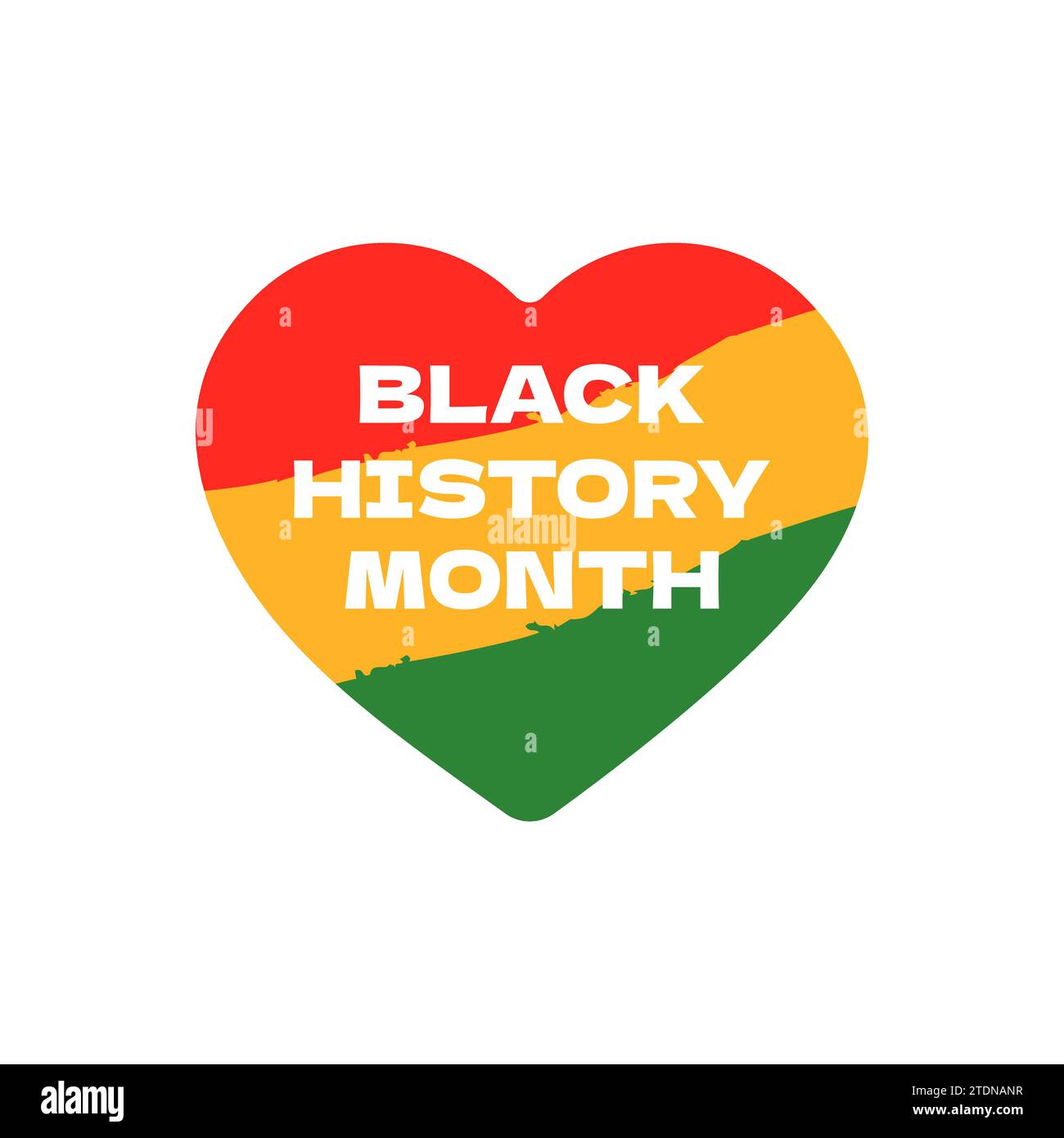 Quadratisches grafisches Banner für den Monat der schwarzen Geschichte. Afroamerikanische Rechte und Kultur feiern Februar. Isoliertes Herz in rot-gelb-grünen Flaggenfarben. Afrika und Afro Grußkarte Vektor EPS Design Stock Vektor
