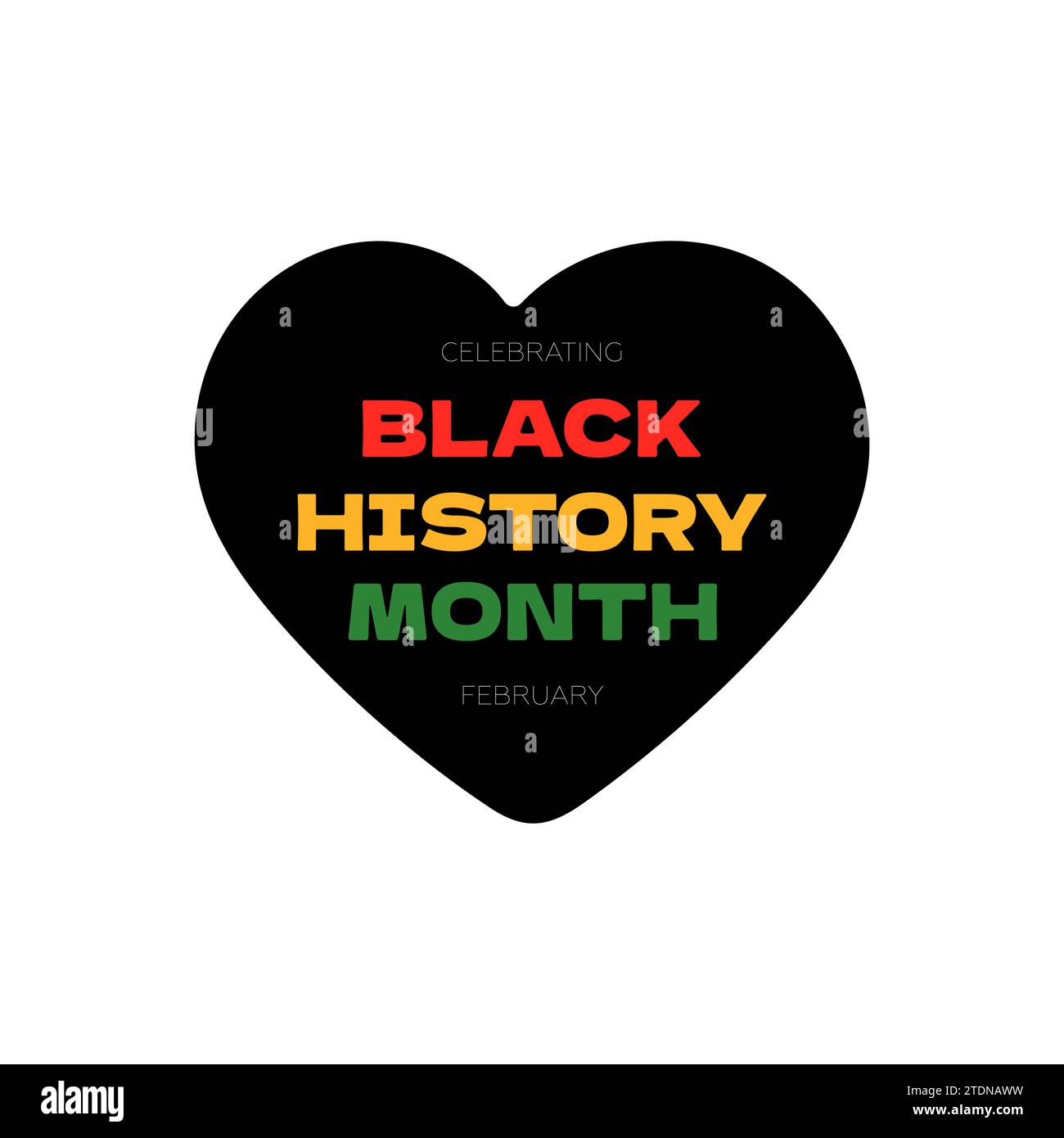 Quadratisches grafisches Banner für den Monat der schwarzen Geschichte. Afroamerikanische Rechte und Kultur feiern Februar. Isoliertes Herz mit Inschrift in rot-gelb-grünen Fahnenfarben. Afrika- und Afro-Grußkarte. Eps Stock Vektor