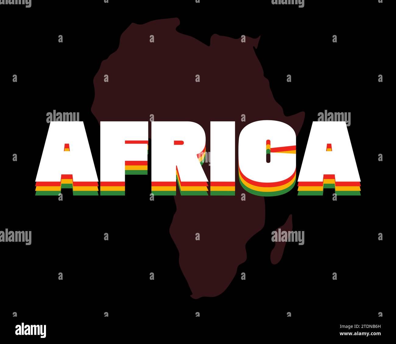 Grafisches Banner für den Monat der schwarzen Geschichte. Afroamerikanische Rechte und Kultur feiern. Moderne, kreative Grußkarte. Afrika-Silhouette und Inschrift in rot-gelb-grünen Afro-Flaggenfarben. Vektor-EPS Stock Vektor