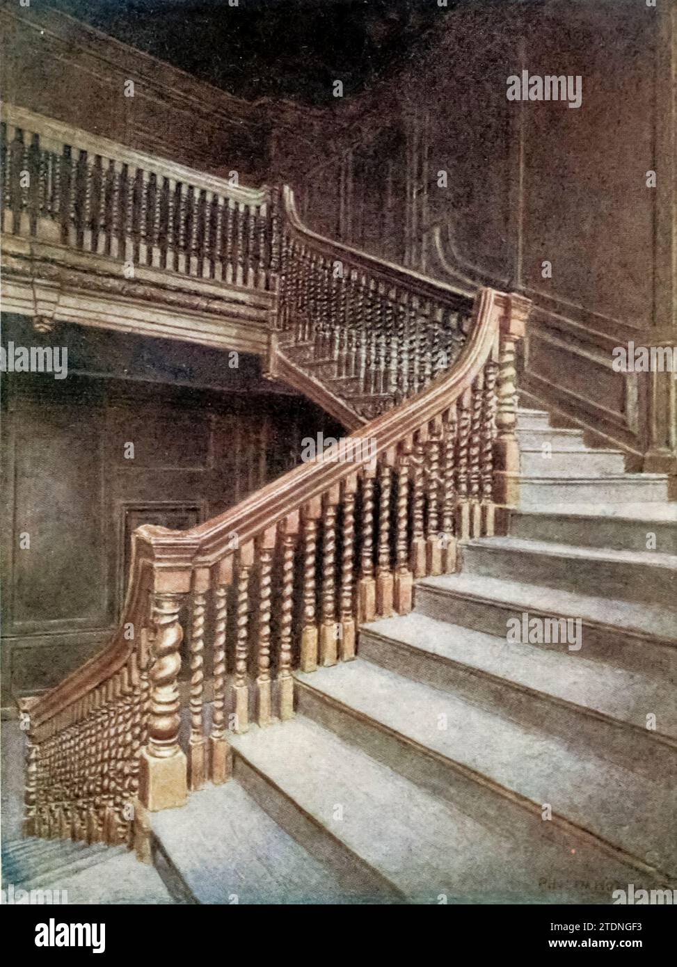 Staircase of No. 10 Austin Friars, 1895 aus dem Buch London Vanished and Vanishing von Norman, Philip, 1842-1931 veröffentlicht 1905 in London von Adam & Charles Black Philip E Norman FSA (9. Juli 1842–17. Mai 1931) war ein britischer Künstler, Autor und Antiquar. Stockfoto
