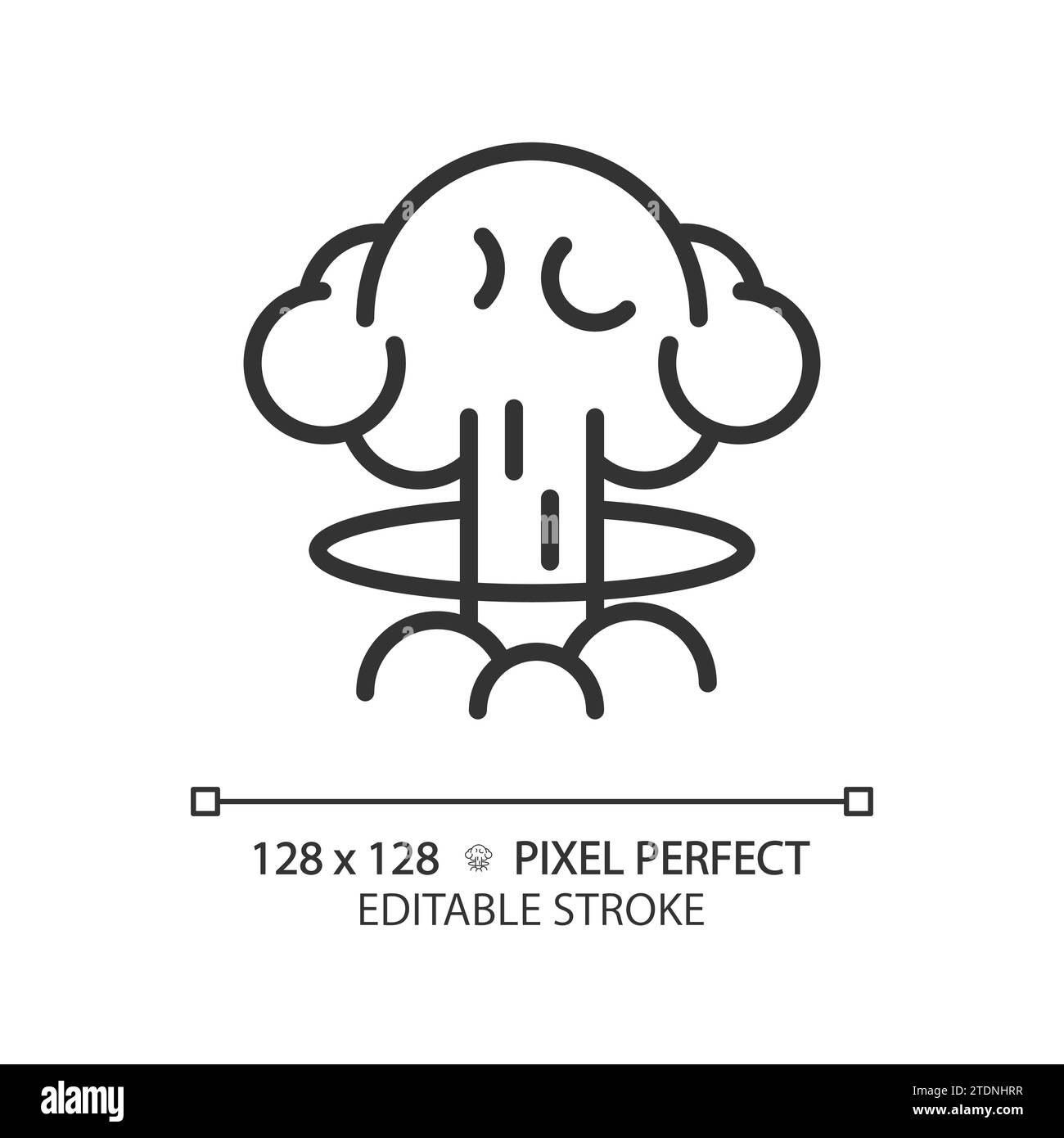 2D dünne Pixel perfektes schwarzes Symbol für nukleare Explosion Stock Vektor