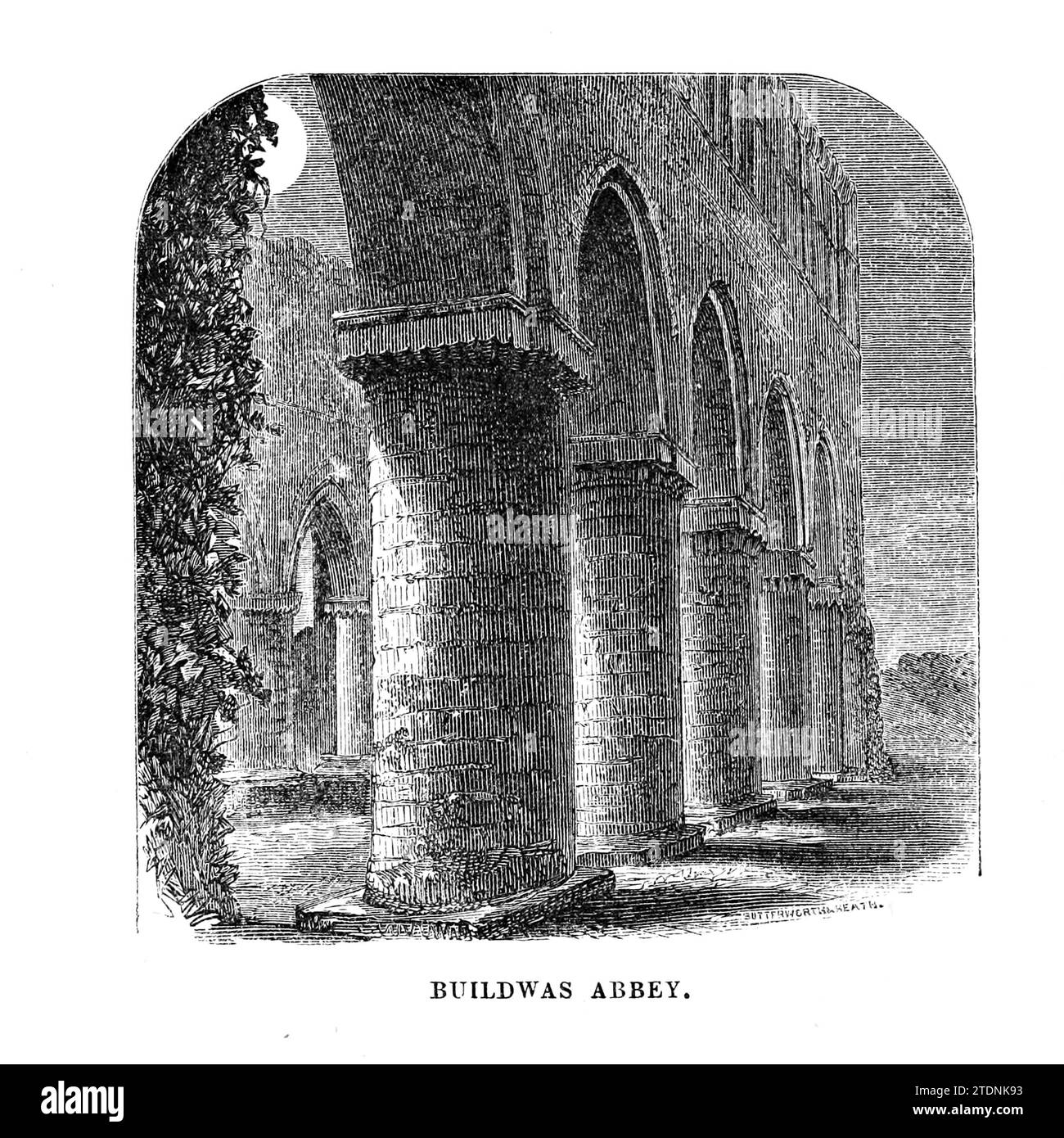 Buildwas Abbey war ein Zisterzienserkloster (ursprünglich Savigniac) am Ufer des Severn, in Buildwas in Shropshire, England aus dem Buch The Severn Valley: A Series of Sketches, Descriptive and Pictorial, of the Course of the Severn: Enthält Hinweise zu seinen topographischen, industriellen und geologischen Merkmalen; mit Blicken auf seine historischen und legendären Assoziationen von Randall, John, 1810-1910 Veröffentlichungsdatum 1862 Herausgeber J. S. Tugend Stockfoto