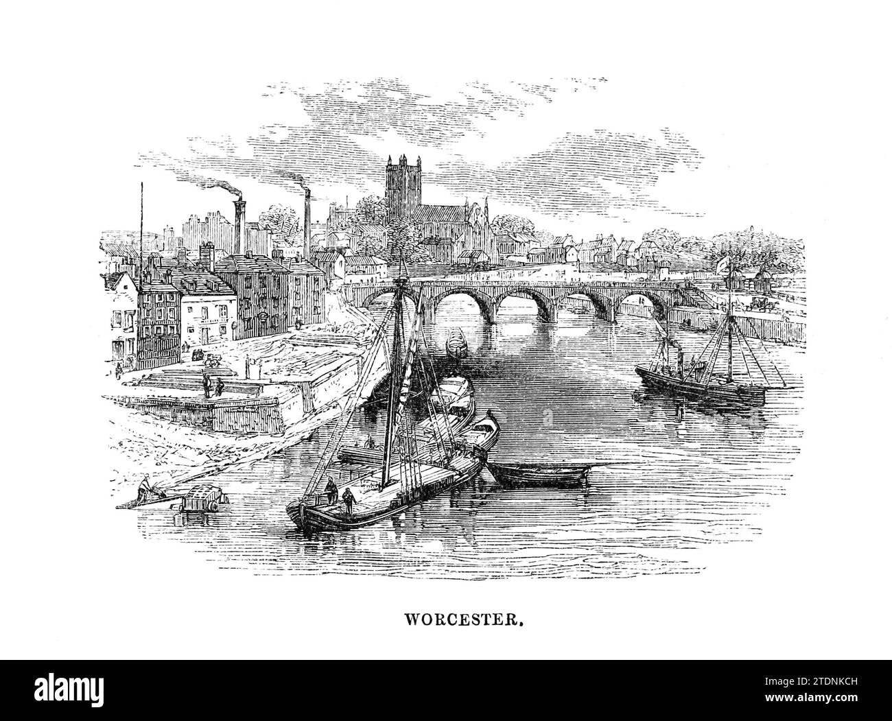Worcester ist eine Kathedralstadt in Worcestershire, England, zu der es die County Town gehört. Aus dem Buch The Severn Valley: A Series of Sketches, Descriptive and Pictorial, of the Course of the Severn: With Notices of its topographical, Industrial and geological Features; with Views on its Historical and Legendary Associations by Randall, John, 1810-1910 Publikation date 1862 Publisher J. S. Virtue Stockfoto