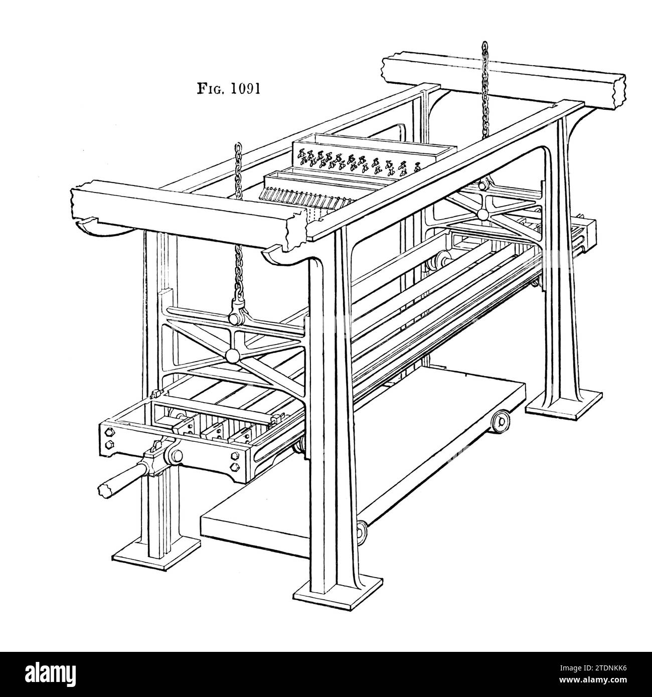 Horizontale Sägemaschine für Marmor, die von James Tulloch 1824 patentiert wurde, aus dem Buch Drehen und mechanische Manipulation, das als allgemeine Referenz und praktische Anleitung auf der Drehmaschine bestimmt ist, und die verschiedenen mechanischen Verfolgungen gefolgt von Amateurband 3 von Charles Holtzapffel (1806–1847), veröffentlicht 1850 von der Holtzapffel Company of Tool and Drean Maker Stockfoto
