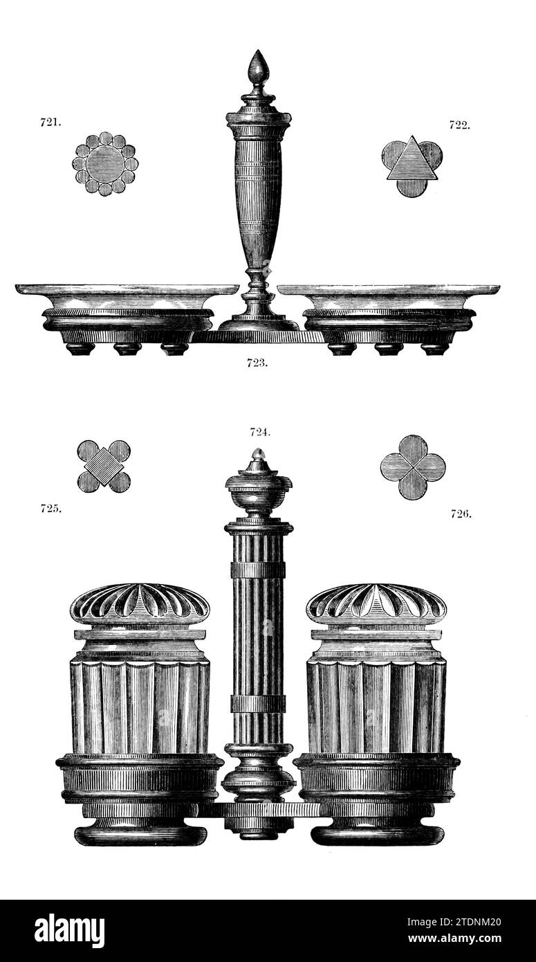 TAFELGESCHIRR aus dem Buch Drehen und mechanische Manipulation, das als Werk allgemeiner Referenz und praktischer Anleitung an der Drehmaschine gedacht war, und die verschiedenen mechanischen Tätigkeiten, denen die Amateure Band 4 von Charles Holtzapffel (1806–1847) folgte, erschienen 1850 von der Holtzapffel Company of Tool and Drean Maker Stockfoto