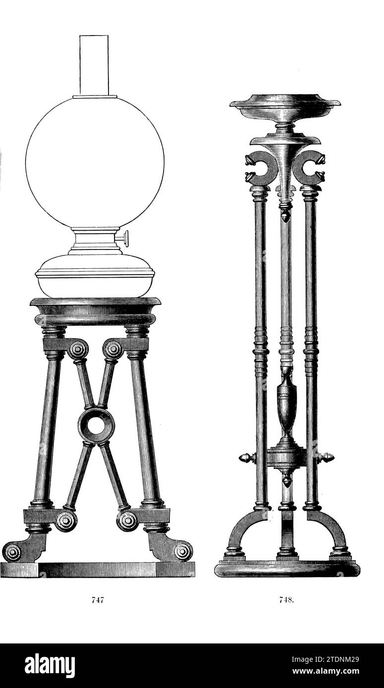 POMPEJANISCHE STATIVE aus dem Buch Drehen und mechanische Manipulation, das als Werk allgemeiner Referenz und praktischer Unterricht an der Drehmaschine gedacht war, und die verschiedenen mechanischen Aktivitäten, denen die Amateure Band 4 von Charles Holtzapffel (1806–1847) folgte, veröffentlicht 1850 von der Holtzapffel Company of Tool and Drean Maker Stockfoto