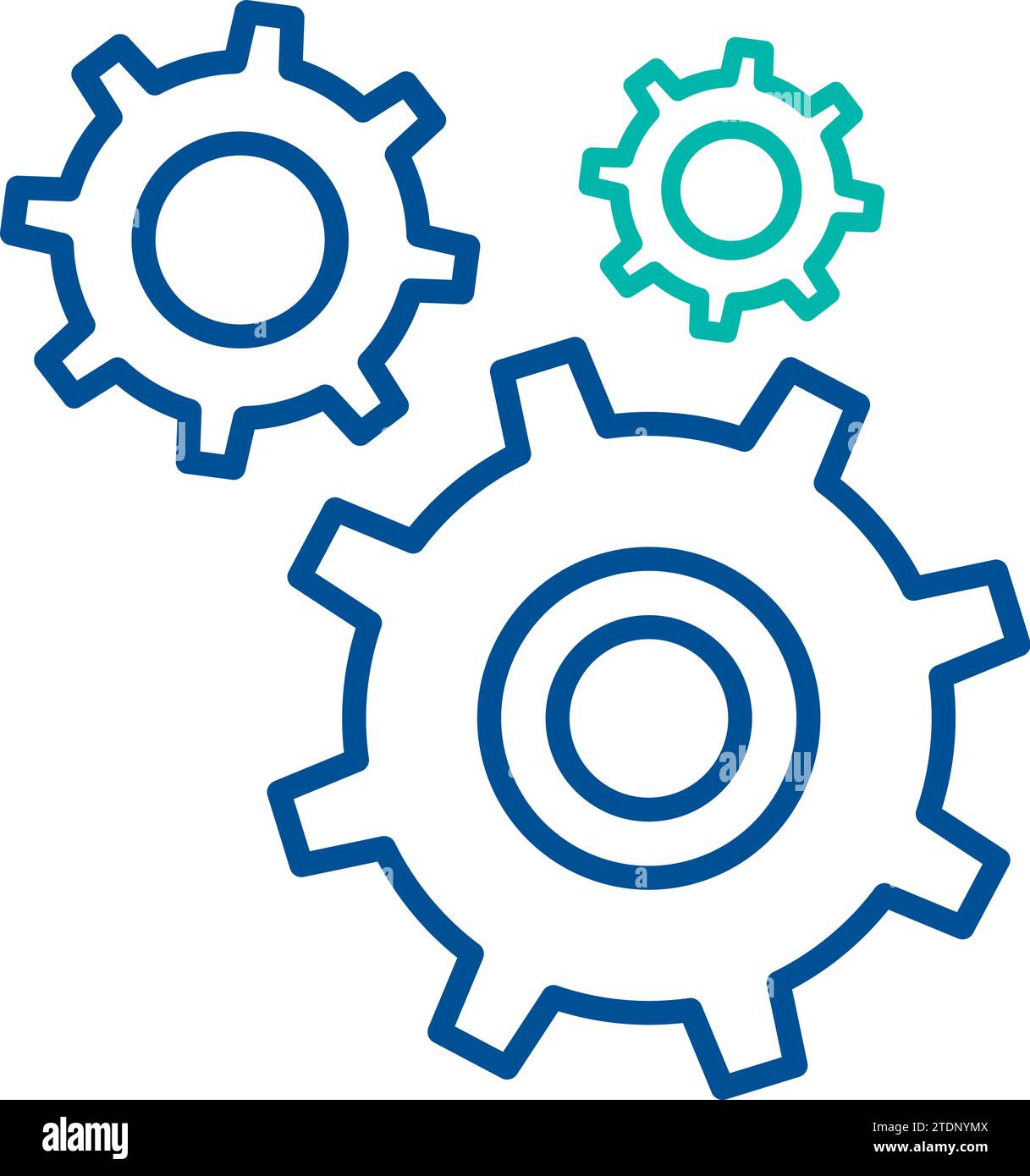 Gänge komplexer Mechanismen, Symbol für die Organisation von Geschäftsprozessen. Organisation der Produktion und Vernetzung. Einfaches lineares Farbsymbol, isoliert auf weiß Stock Vektor