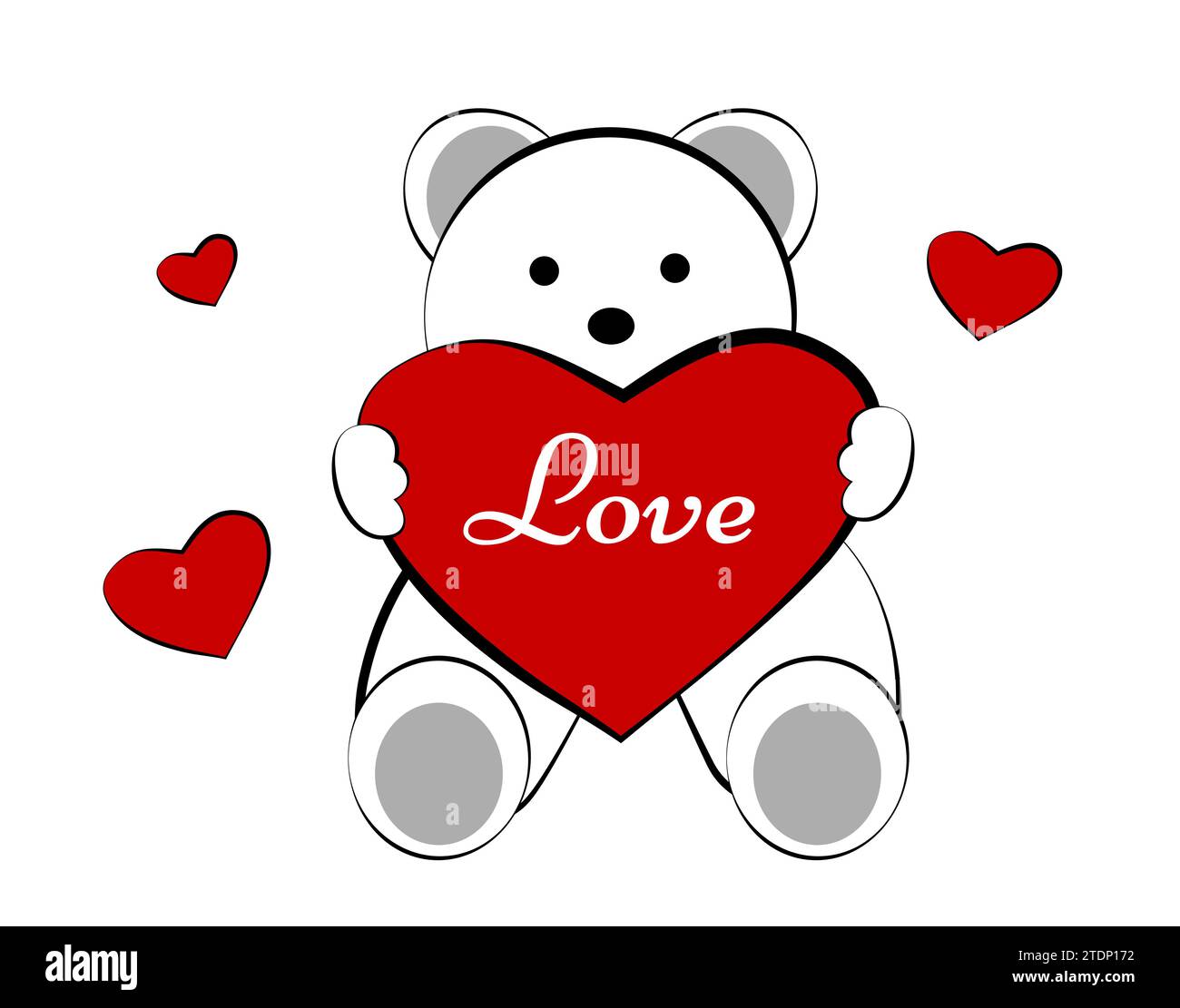 Bär mit rotem Herzen auf weißem Hintergrund Stock Vektor
