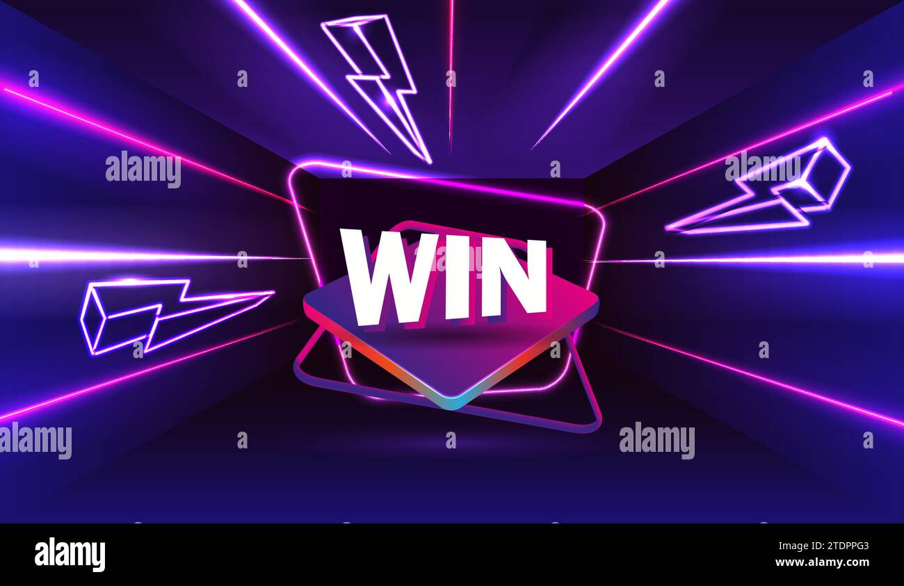 Neon-Schild WIN mit Backsteinwand Hintergrund Vektor Stock Vektor