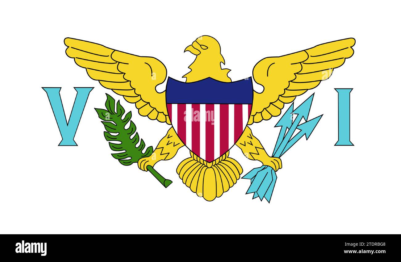 Hohe detaillierte Flagge der Jungferninseln USA. Nationale amerikanische Flagge der Jungferninseln. 3D-Abbildung. Stockfoto