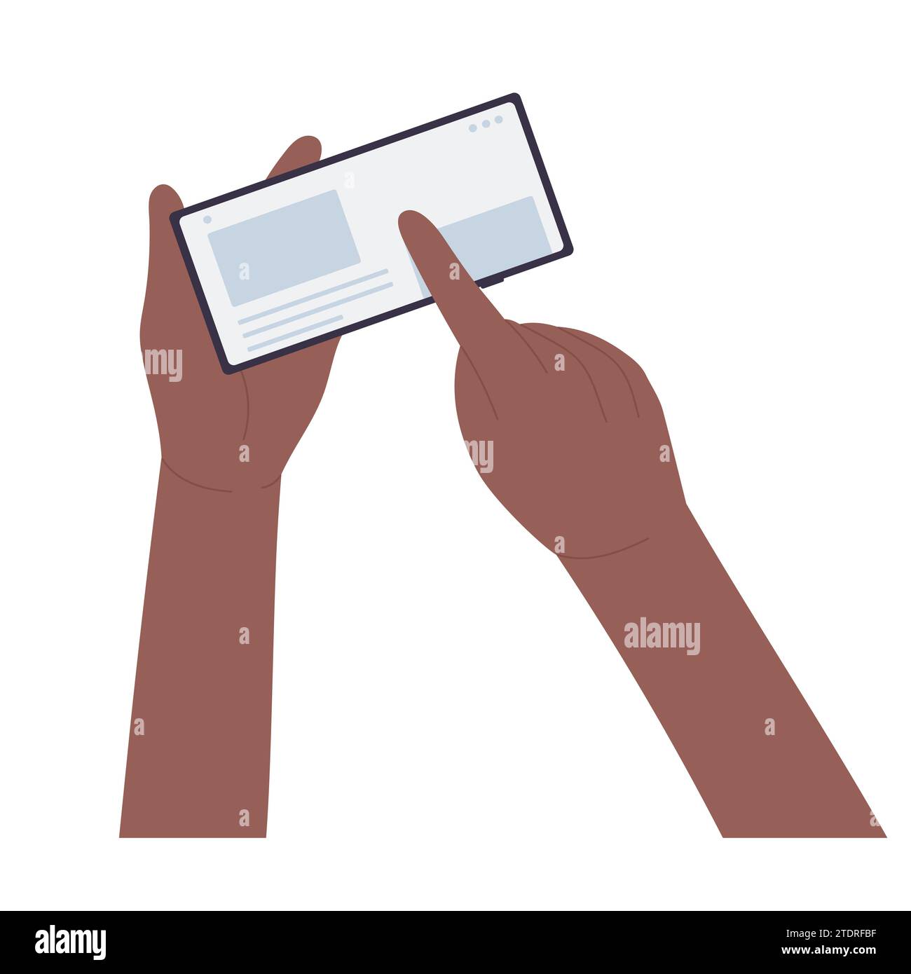 Handscrollen auf dem Telefon. Smartphone-Benutzer, Internet-Feed beobachten Karikaturvektor-Illustration Stock Vektor