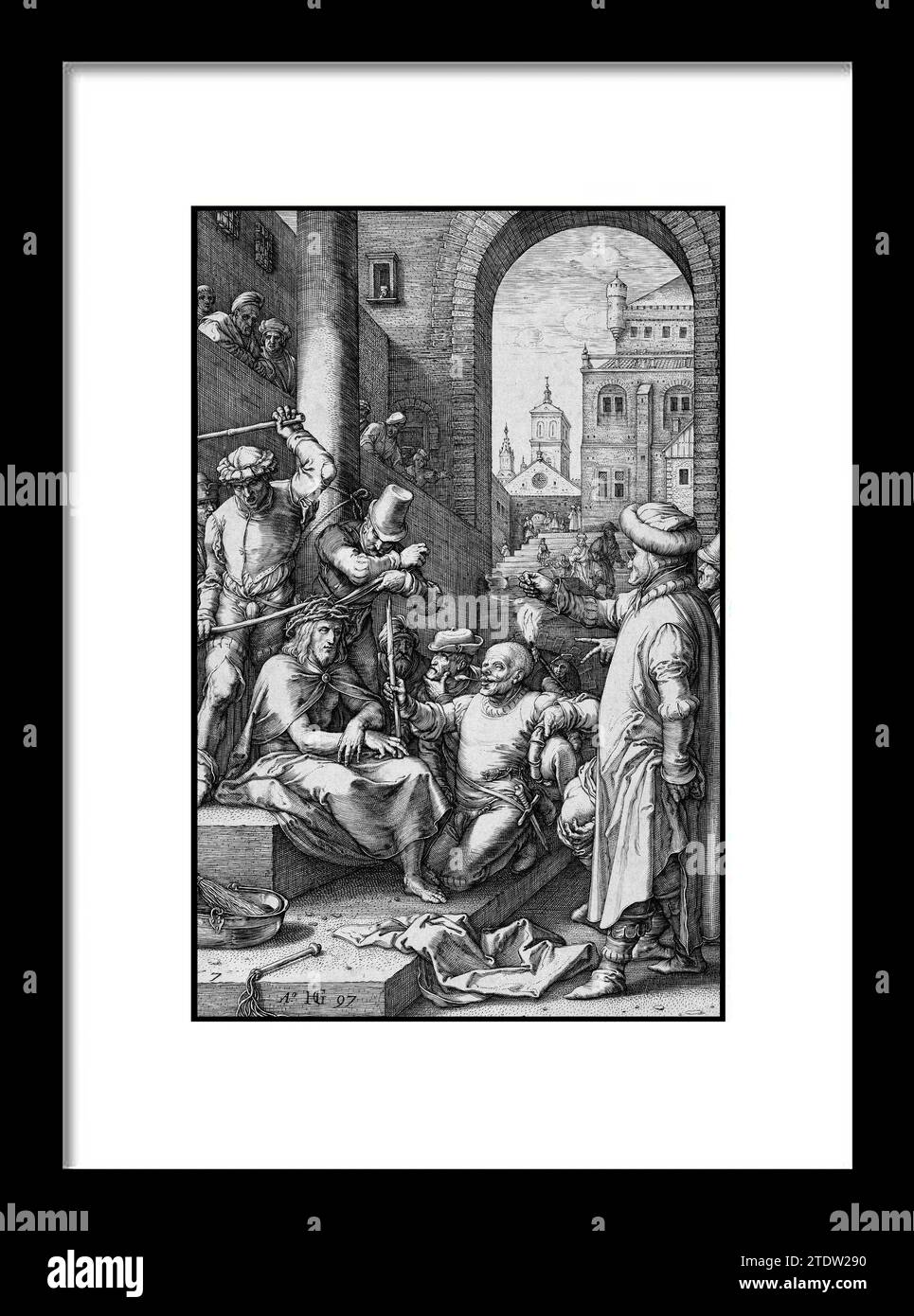 Die Krönung mit Dornen, aus der Passion Christi Hendrick Goltzius (Niederländisch, Mьhlbracht 1558-1617 Haarlem)Datum: 1597. Gravur. Blatt: 8 1/ Stockfoto